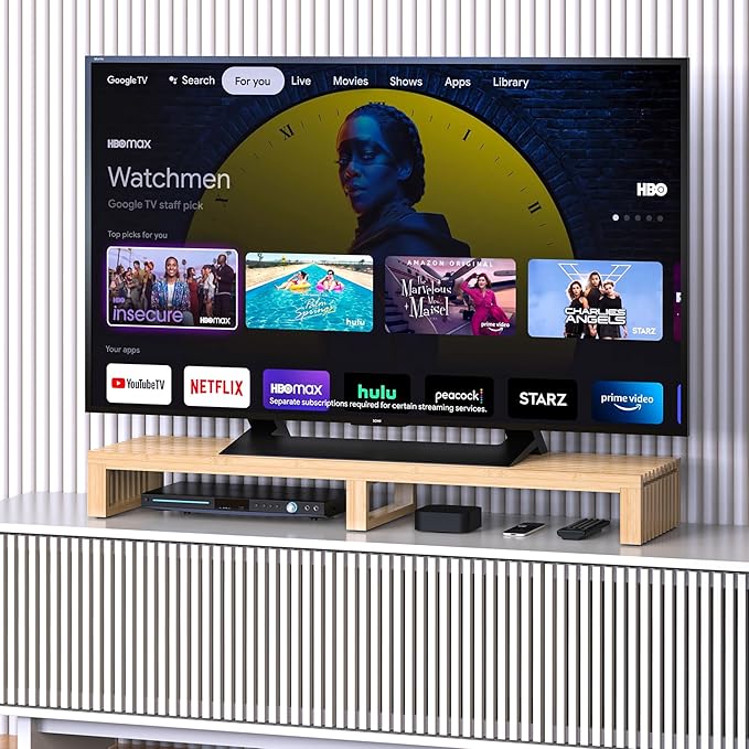 Dual Monitor Riser Stand with Airflow Vents for 2 Monitors, Double Computer Monitor Laptop Stand Grille Design, 3 Mins Assembly Farmhouse 39 inch Bamboo Desk Shelf Organizer (Natural)