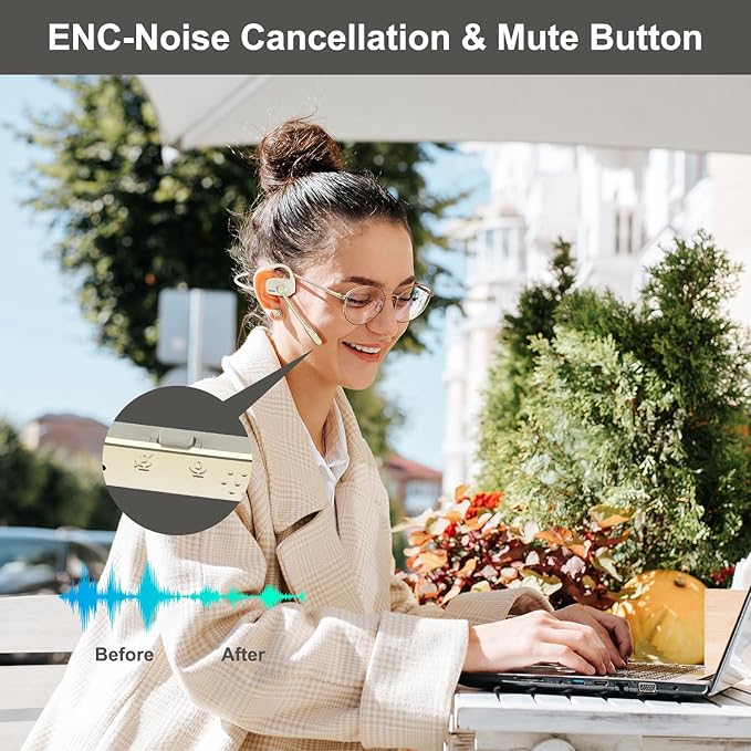 Bluetooth Headphones, Bluetooth V5.4 Wireless Headphones with Noise Cancelling Mic, 12H Playtime, 15.4mm Diaphragm Driver, Open Ear Headset for Office Meeting Running Cycling Driving (Beige)