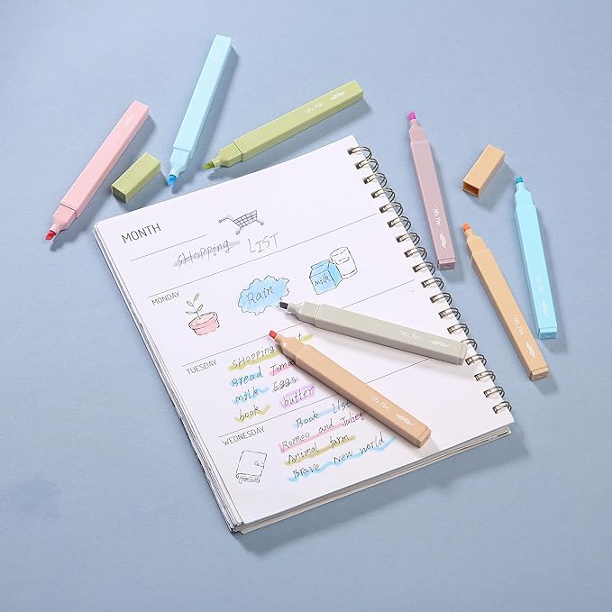Mr. Pen Aesthetic Highlighters - 8 pcs, Chisel Tip, Pastel & Vintage Colors, No Bleed Bible Highlighters