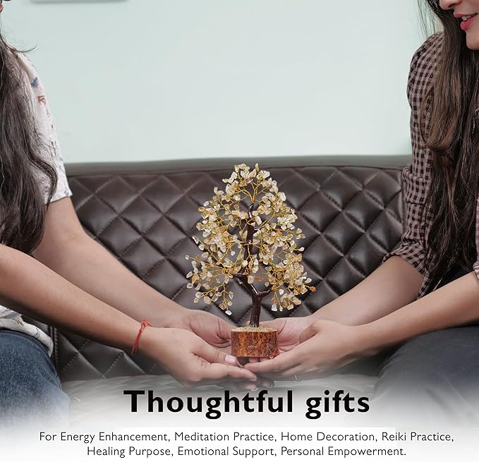 FASHIONZAADI Crystal Tree Gifts for Women, Chakra Healing Citrine Crystals Handmade Tree of Life for Home and Office Desk Decoration, Reiki Healing, Good Luck, Positive Energy, Money, Birthday Gifts