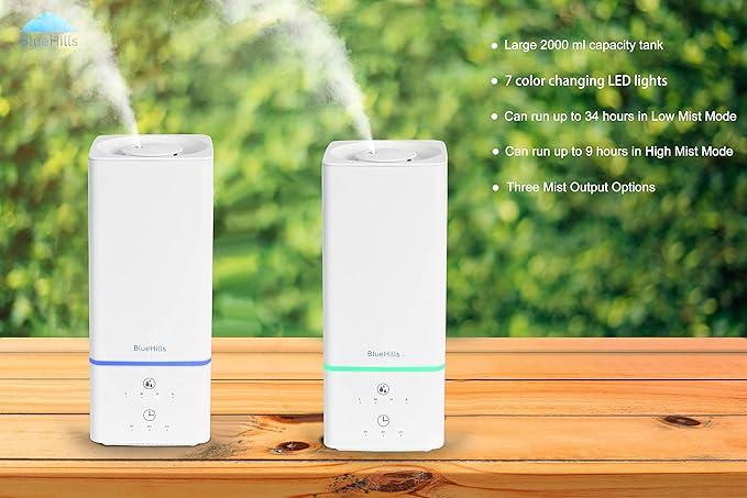 BlueHills 2000 ML Essential Oil Diffuser Humidifier Combo Square White Aroma Diffuser for Large Room Home 2 Liter Extra Large Capacity Long Run High Mist Huge Area Modern Design 2L - Solid White H201