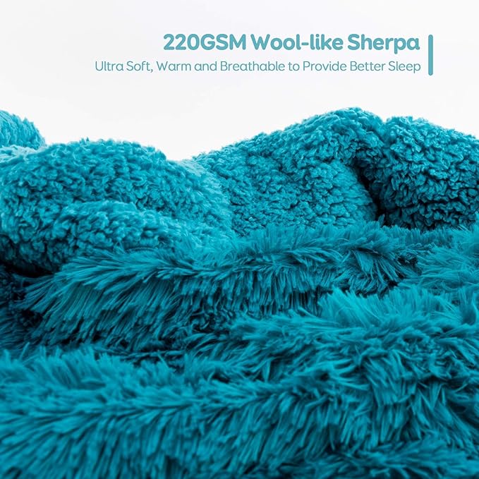 Cottonblue Weighted Blanket 15lbs, Sherpa Faux Fur Reversible Luxury Snugly Long Fur Warm Heavy Blanket 60x80 inches, Warm Plush Sherpa Weighted Blanket Queen Size for Couch Sofa Bed, Teal Green