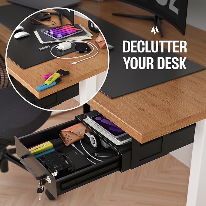 Under Desk Drawer Slide-Out - Lockable Metal Storage Drawers with Cable Management for Office & Home (Triple, Non-Bracketed)