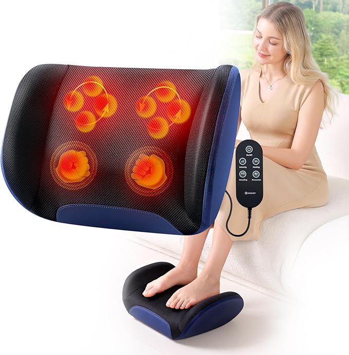 KINGJOY Shiatsu Foot Massager Machine with Heat, 2-in-1 Kneading & Percussion Massagers for Back and Foot Massage, Deep Tissue Foot and Calf Massager with Massage Roller, Birthday Gifts for Women Men