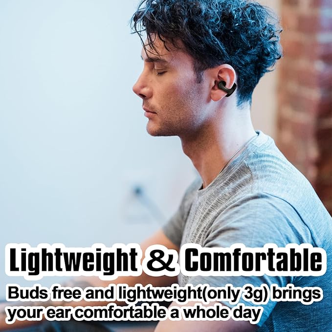 Ear Clip Wireless Earbuds Open Ear Headphones Bluetooth with Touch Control AI Noise Cancelling 30Hrs Playtime IPX4 Waterproof Lightweight Comfort Unisex for Sports Running & Workouts