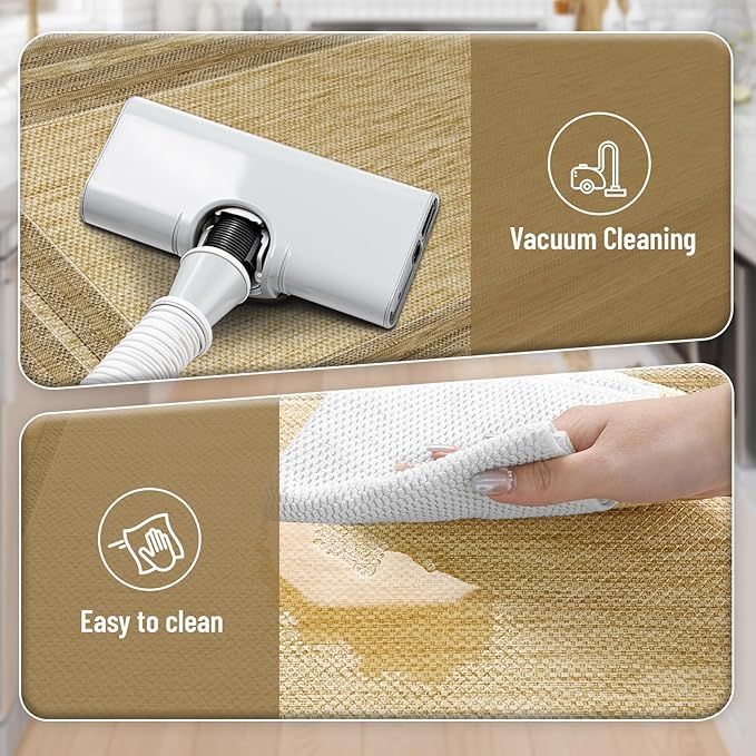 KIMODE Anti Fatigue Kitchen Mat, Cushioned Boho Kitchen Rugs Sets of 2, Non Slip Farmhouse Kitchen Mats for Floor, Waterproof Standing Desk Mats for Laundry Office Sink Brown/Khaki 20"x47"+20"x32"