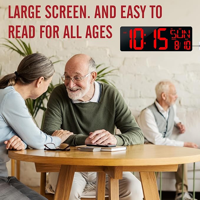 TXL16.5 Digital Wall Clock Large Display, LED Wall Clock with Date and Temperature,Count Up/Down Timer Clock with Remote Control, Adjustable Brightness Alarm Clock for Home, Office, Gym, Elderly