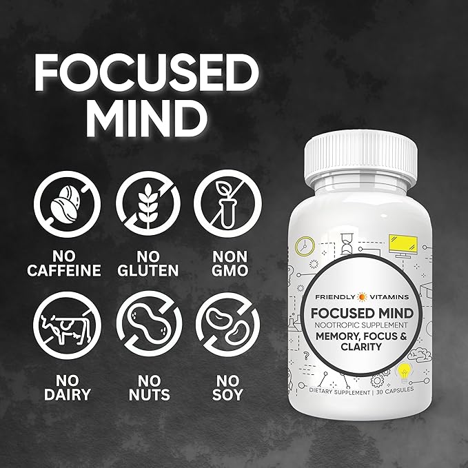 Focused Mind – Daily Brain Supplement for Memory and Focus Support | Nootropic for Concentration, Mental Clarity, and Brain Energy | Cognitive Supplement for Work, School, or Everyday Demands