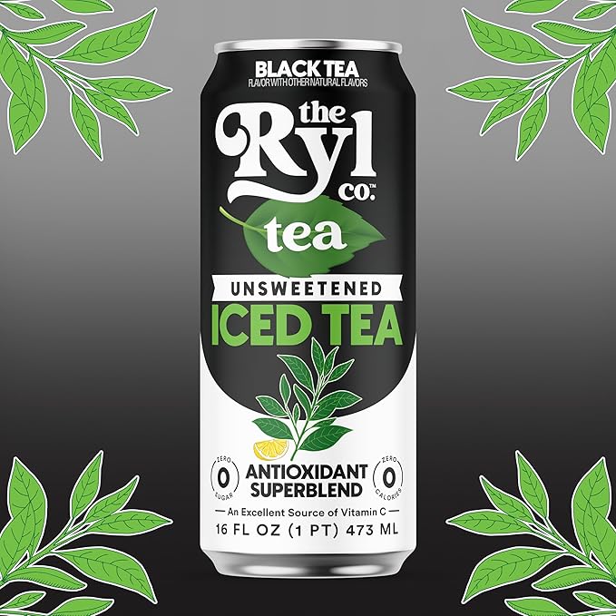 Ryl Unsweetened Black Iced Tea – Antioxidant Superblend, No Artificial Ingredients, Zero Sugar, Zero Calorie, Low Carb, Non-GMO, Kosher, Gluten Free, Made in the USA, 12-Pack, 16 Fl Oz