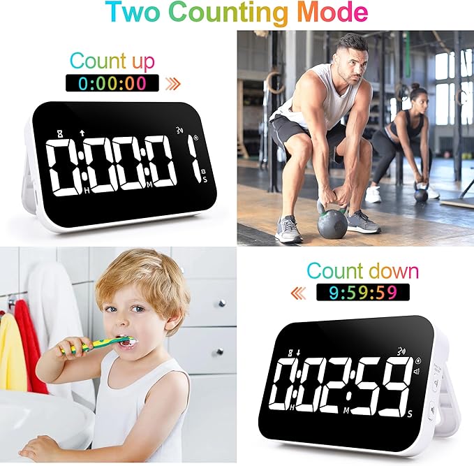 Kitchen Digital Timer, Rechargeable Magnetic Count Down Up Timer, Vibration Mode Adjustable Volume and Brightness LED Display with Sound Alert Function for Kids Adults Study Teaching, Kitchen Gadgets