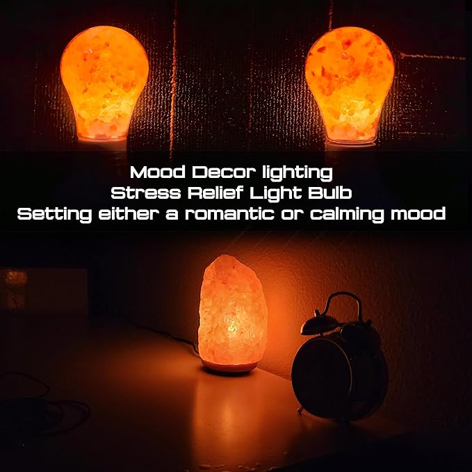 Dimmable Himalayan Salt Lamp LED Light Bulbs, E26 2200K Warm Amber Pink Night Light, 6W Mood Lighting, E26 A60 Salt Rock Stress Relief Bulbs for Bedroom, Decor, Sleep Light, 2pack