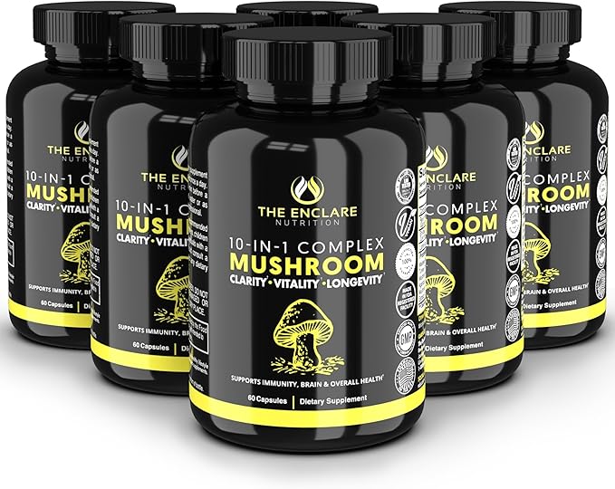 THE ENCLARE NUTRITION Mushroom Supplement for Immune Support, Energy, Nootropic Brain, Immunity Booster with Lions Mane, Reishi, Turkey Tail, Cordyceps, Chaga, Maitake, Shiitake, Agaricus (6)