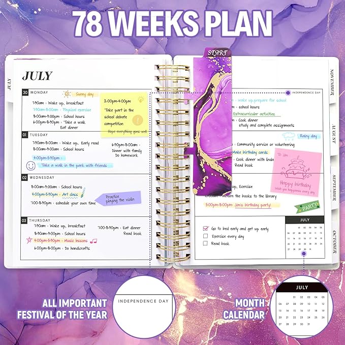 Planner 2025-2026, Large 18 Months Academic Daily Weekly Monthly Planner Yearly Agenda July. 2025–Dec. 2026, 7.9" x 9.8", Page Tabs, Separator Page, Pocket Folder, Bookmark, Stickers, Sticky Note Set