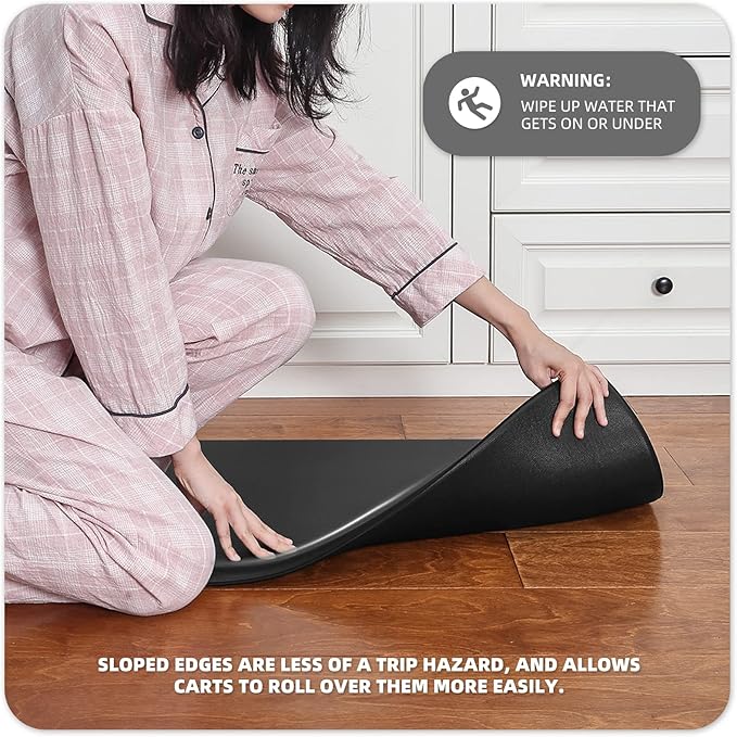 Color&Geometry 0.71" Extra Thick Anti Fatigue Cushion Kitchen Floor Mat,Easy Clean, Water & Oil Proof, Non Slip, Foam Padded Runner Rug for Front Sink,20"x 47" Black (2.0 Version)