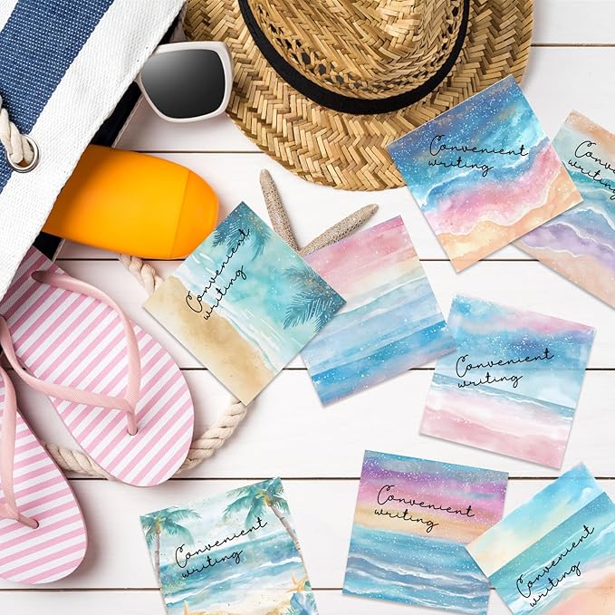 9 Pieces Beaches Sticky Notes Self-Adhesive Beaches Style Design Note Pads Beaches Style Sticky Memo Notes for School Office Home Supplies Students Teachers Gift