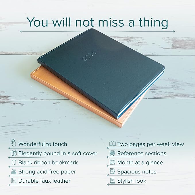 Harbor Large Weekly Monthly Planner 2025 - Calendar Planner and Notebook, Durable Faux Leather, 192 Pages, Softcover & Book Bound - Cambridge Sage - 9.75 x 7.5 "