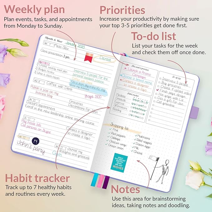 GoGirl Planner and Organizer for Women – Compact Size Weekly Planner, Goals Journal & Agenda to Improve Time Management, Productivity & Live Happier. Undated – Start Anytime, Lasts 1 Year – Lavender