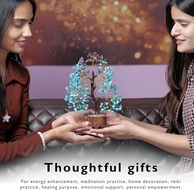 FASHIONZAADI Amethyst and Turquoise Crystal Tree of Life - Crystal Decor - Spiritual Gifts - Crystals Gifts for Women - Gemstones and Crystals