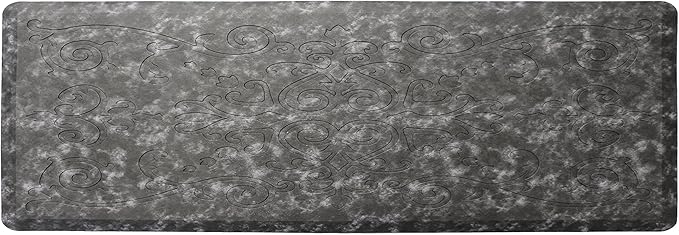 J&V TEXTILES Medallion Embossed Cushioned Anti-Fatigue Kitchen Floor Mat - Thick Non-Slip Waterproof Heavy Duty Foam Standing Rug (Charcoal Gray, 17" X 60")