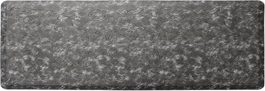J&V TEXTILES Medallion Embossed Cushioned Anti-Fatigue Kitchen Floor Mat - Thick Non-Slip Waterproof Heavy Duty Foam Standing Rug (Charcoal Gray, 17" X 60")