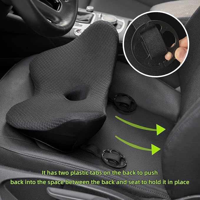 Lumbar Support Pillow for Car, 2 in 1 Memory Foam Lower Back Support Cushion, Fill Bucket Seat and Sciatica Pain Relief Pillow, Back Support Pillow for Car, Office Chair, Wheelchair.