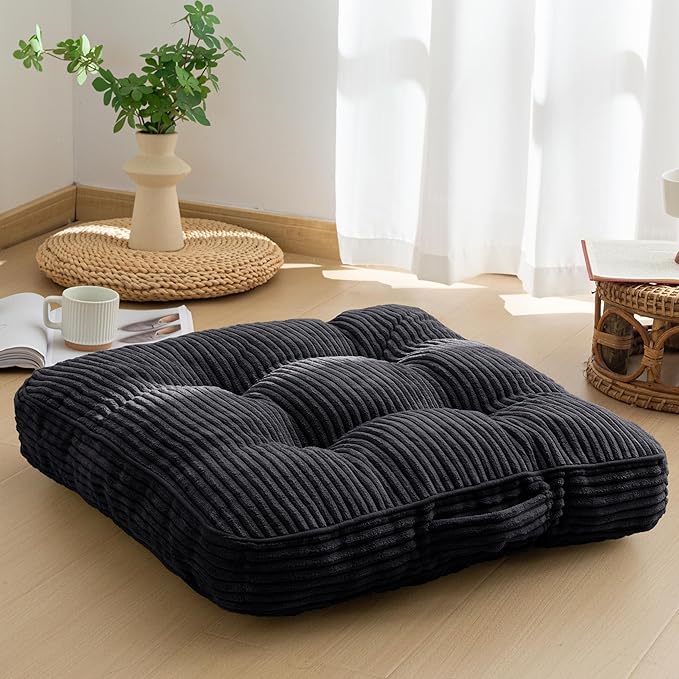 HIGOGOGO Washable Floor Pillow Cushion for Adults, Meditation Cushion Pillow, Large Square Floor Sitting, Removable Tufted Corduroy Cover, for Tatami Living Room or Yoga, 22x22 Inch, Machine Washable