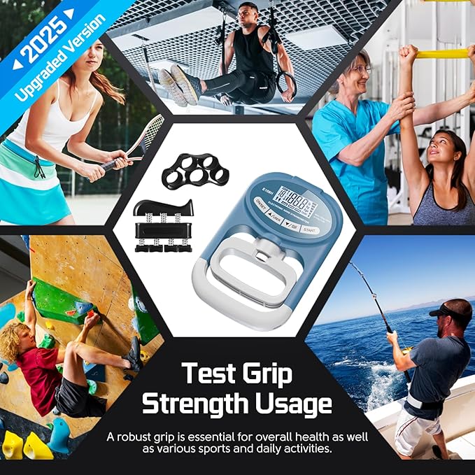 Grip Strength Tester Hand Dynamometer - Grip Strength Trainer Electronic Hand Gripper Strengthener Wrist Exerciser Meter Digital Training Gauge 265 Lbs / 120 Kgs for Sport School Home Use