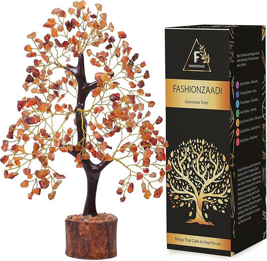 FASHIONZAADI Carnelian Healing Crystal Handmade Bonsai Tree for Positive Energy, Crystal Tree of Life Home and Office Feng Shui Decor, Good Luck, Money, Christmas Decor, Birthday Gifts for Women, Mom