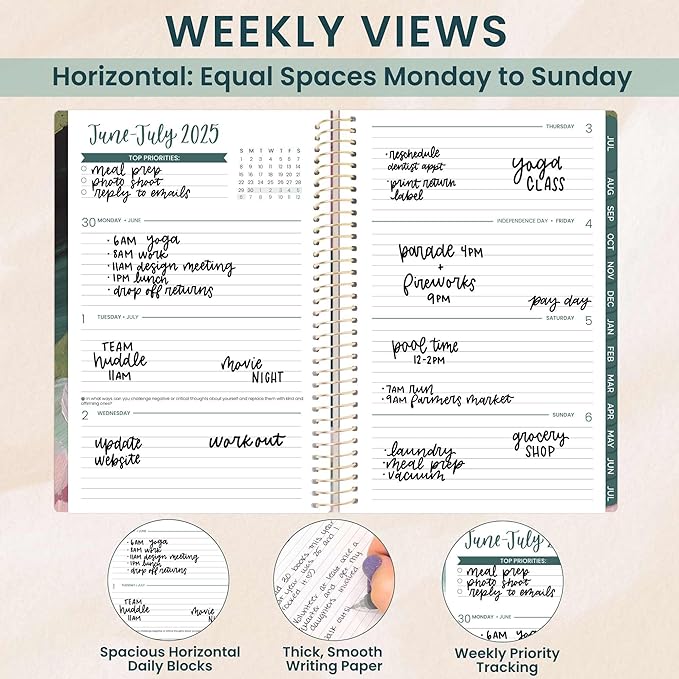 bloom daily planners 2025-2026 Academic Year Daily Planner (July 2025 - July 2026) - A5 Weekly & Monthly Calendar Agenda Organizer Book with Stickers - 5.5" x 8.25" - Emerald Paint Strokes