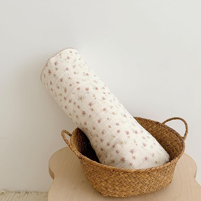 BuLuTu Muslin Cotton Girls Kids Toddler Blanket Pink Floral Blankets for Crib Toddler Bed Blankets Lightweight Children Nap Time Blanket for 1 2 3 4 5 6 Year Old Toddlers, 1 pc, 47"x51"