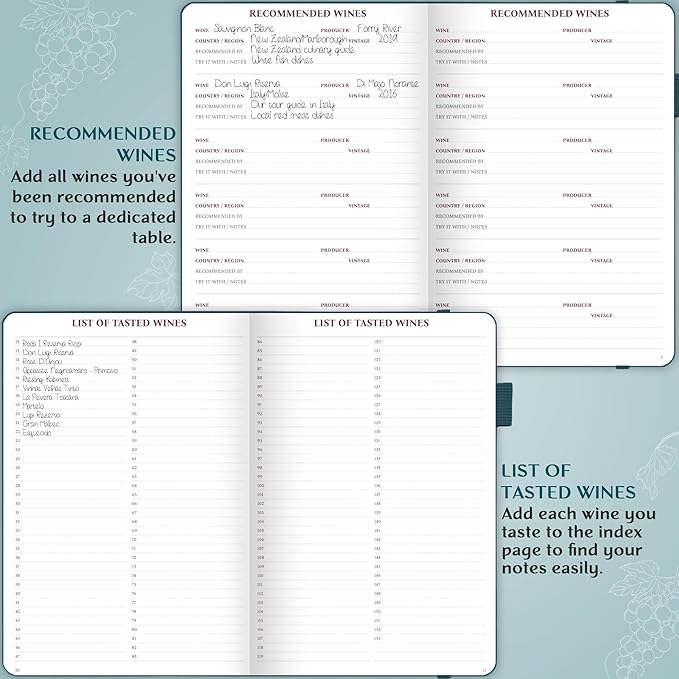 Legend Wine Tasting Journal – Wine Guide & Diary – Unique Accessories & Gifts for Wine Lovers, Women & Men, Eco Leather Notebook (Deep Sea)