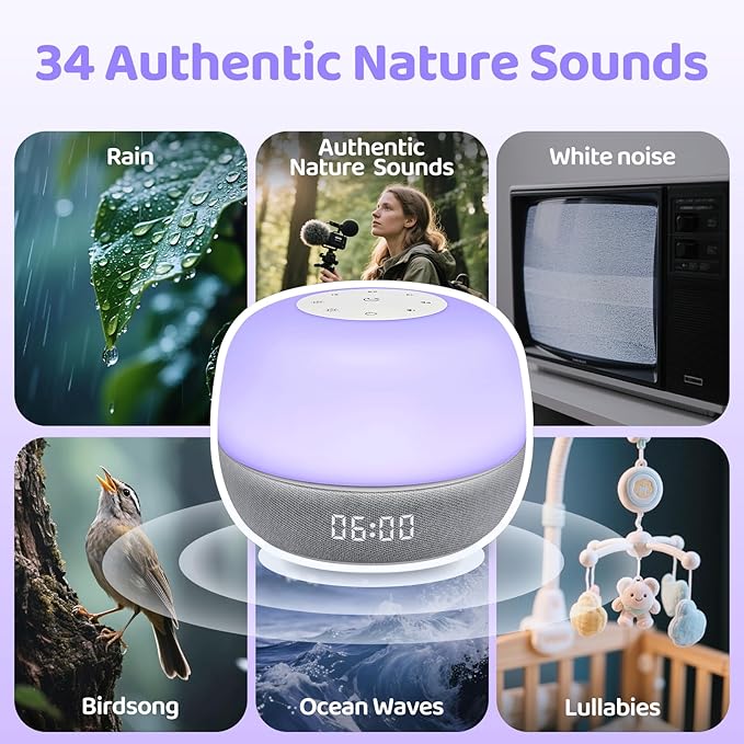2025 Mom's Choice Awards | White Noise Sound Machine Baby with Sunrise Alarm & App Control – Sound Machine with 360 RGB Night Light, Sleep Soother for Adults & Kids, Baby Essentials for Newborns