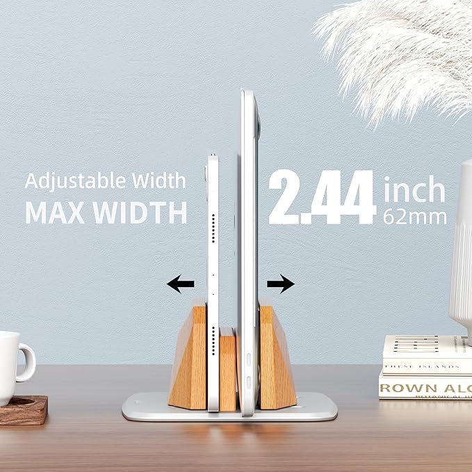 Vertical Laptop Stand - Dual Slots Wooden Adjustable Laptop Holder,Desktop Dock Compatible with All MacBook, Surface,Chromebook,Dell & More(Beechwood)