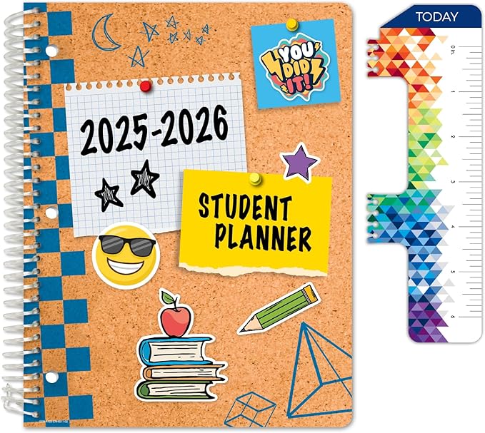 Global Datebooks 2025-2026 Elementary Student Planner 8.5x11 - Dated Weekly & Monthly Academic Planner (Large) with Ruler/Bookmark & Stickers, Ideal for Homework, Matrix Style, Corkboard