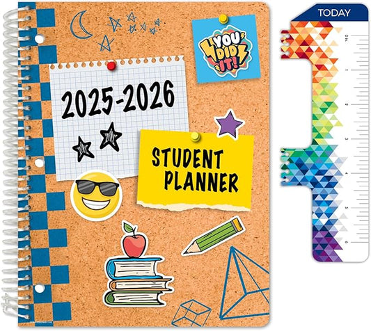 Global Datebooks 2025-2026 Elementary Student Planner 8.5x11 - Dated Weekly & Monthly Academic Planner (Large) with Ruler/Bookmark & Stickers, Ideal for Homework, Matrix Style, Corkboard