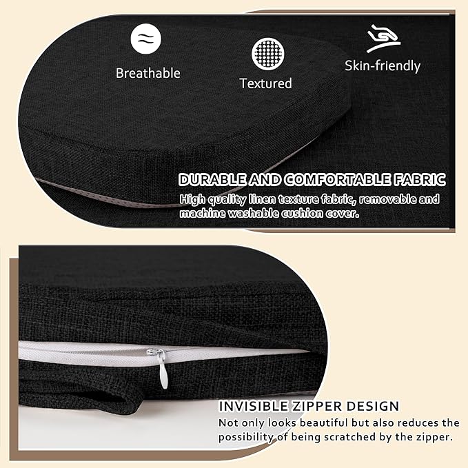 ELFJOY Chair Cushions for Dining Chairs Kitchen Chair Cushions U Shape Non Slip Chair Pads Set of 4 Seat Cushions with Ties Indoor 16.7" x 16" Black