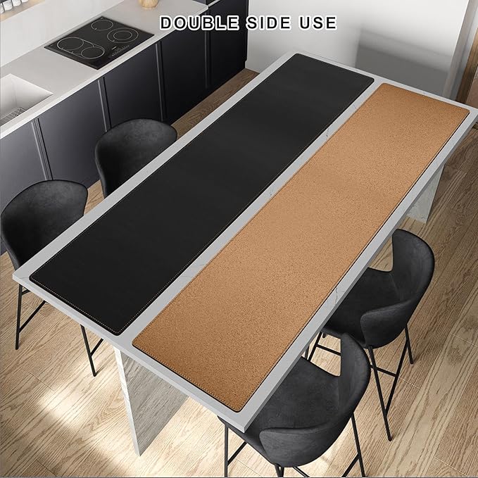 MAIDERN 70.8”x 15.7” Leather Desk Pad, Large Desk Mat, Cork & Leather Large Mouse pad for Desk, Waterproof Computer Desk Pad for Gaming Home Office (Black) …