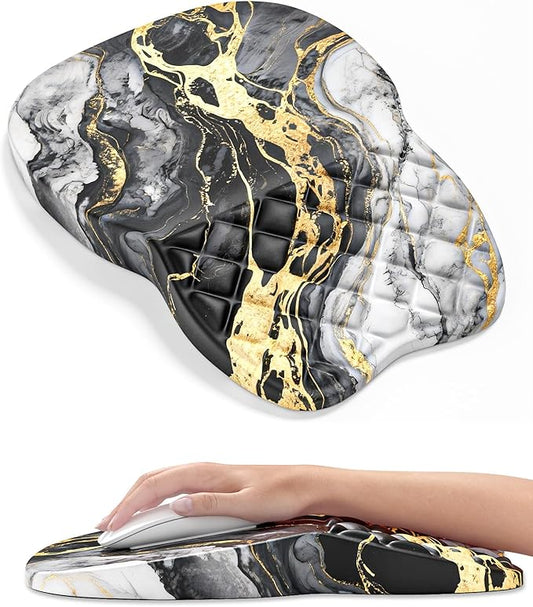 Auhoahsil Ergonomic Mouse Pad with Wrist Rest, Comfortable Slope Computer Mouse Mat with Wrist Support, Memory Foam Filling, Non-Slip Silicone Base, Pain Relief for Gaming Work, 8" x 12", Gray Marble