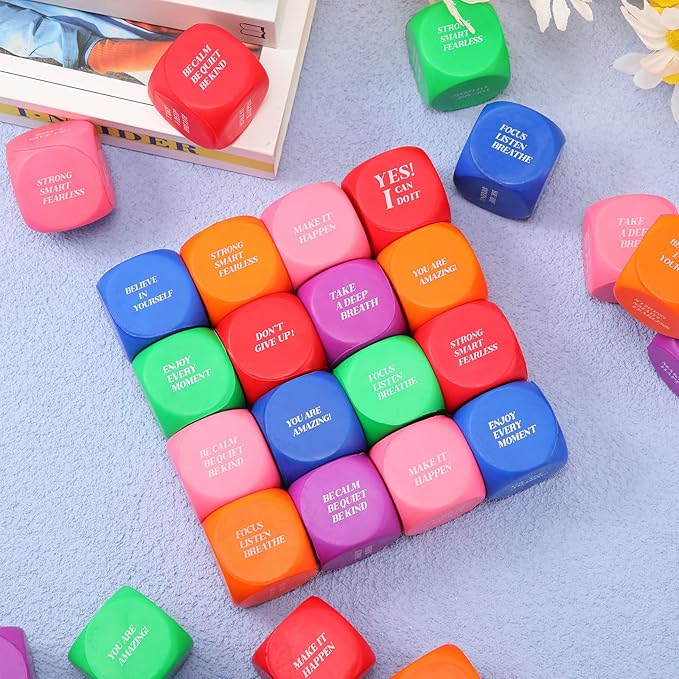 Jerify 30 Pcs Motivational Stress Ball Bulk Quote Inspirational Foam Cubes Balls Stress Relief Employee Appreciation Gift for Coworkers Kids Adult Motivating Encouraging (Multi Colors)
