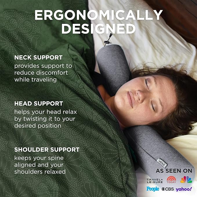 Dot&Dot Twist Memory Foam Travel Pillow for Airplanes - Travel Neck Pillow for Sleeping - Airplane Pillow for Neck Support, Chin, Lumbar and Leg - Adjustable, Bendable Neck Roll Pillow, Steel