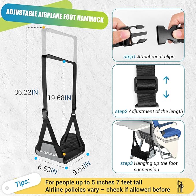 Foot Hammock for Plane Travel, No Collapse Thickened Bamboo Airplane Foot Rest for Long Flight, Desk Foot Hammock with Extended Adjustment Strap to Relax Your Feet, Foot Sling Travel Essentials