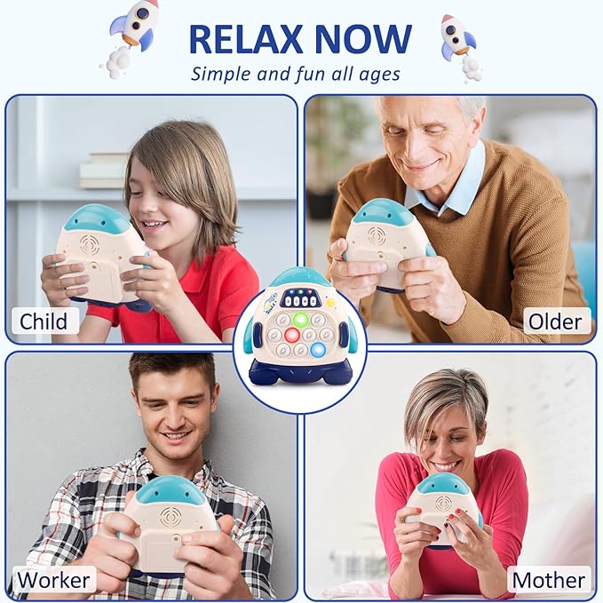 Fast Push Fidget Toys for Kids, Handheld Puzzle Sensory Toys, Quick Push Light Up Pop Game Gifts for 3-12 Year Old Boys Girls, Easter Basket Stuffers (Rocket)