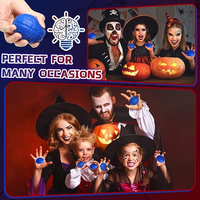 Leitee 12 Pcs Brain Stress Balls Bulk Large Halloween Brain Toys PU Hand Muscle Exercise Pressure Ball Funny Stress Relief Toy for Teens Adult Improving Grip Strength Prop(Blue)