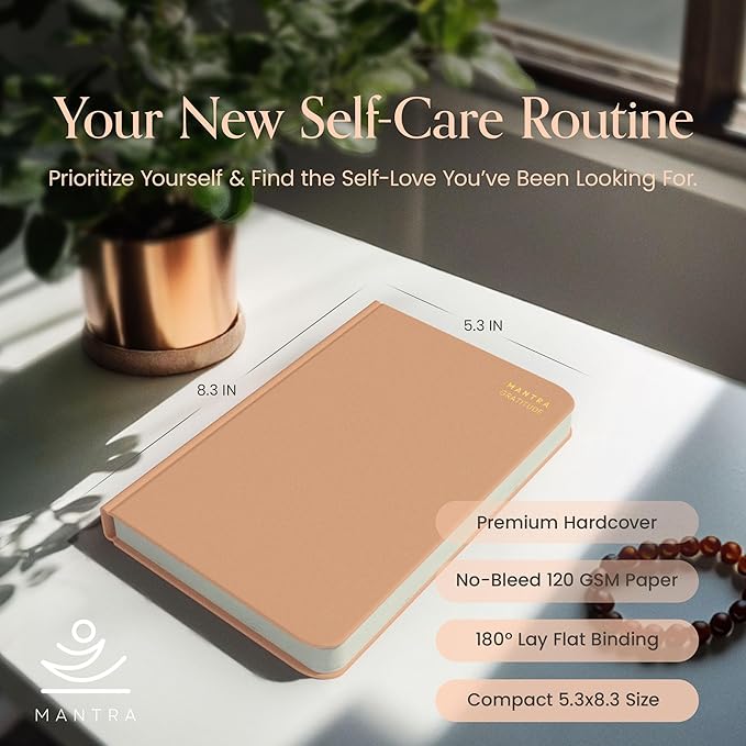 Gratitude Journal For Women & Men - Mental Health, Self Love & Self Care Journal - Orange - 5.8" x 8.3" - Mantra Planner