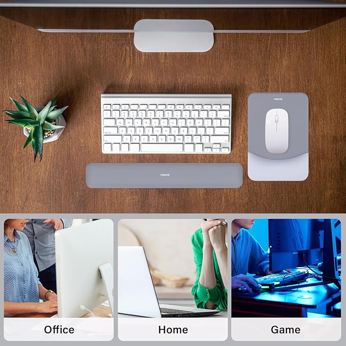 MOSISO Wrist Rest Support for Mouse Pad&Keyboard Set, Rectangular Ergonomic Mousepad Non-Slip Base Home/Office Pain Relief&Easy Typing Pad with Neoprene Cloth&Raised Curved Memory Foam, Gray