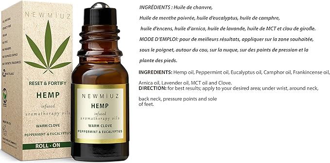 Migraine Headache Roll On Stick 300mg Hemp Peppermint Eucalyptus Clove Arnica Essential Oils Aromatherapy for Eaze Head Destress Gifts for Women Men