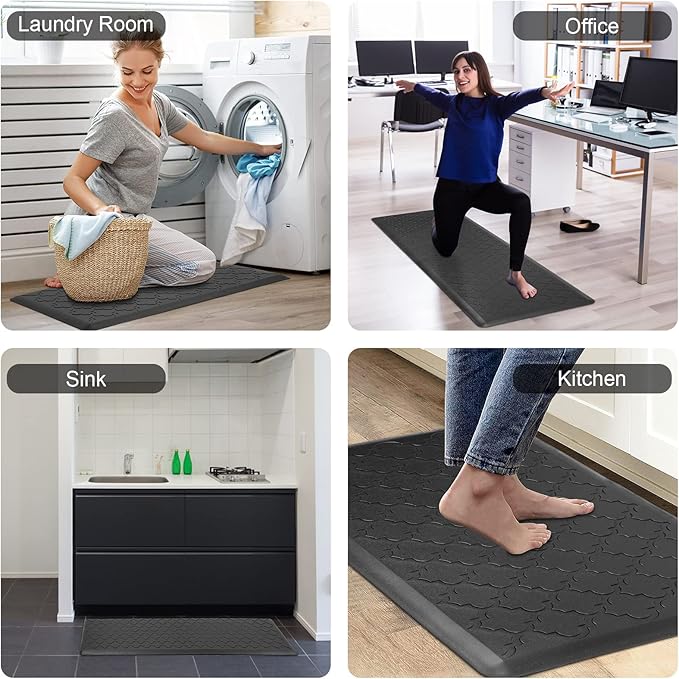 HEBE Anti Fatigue Comfort Mats for Kitchen Standing Desk Thick Cushioned Floor Mat Waterproof Rug Runner Heavy Duty Pad,17.3''x28'', Black