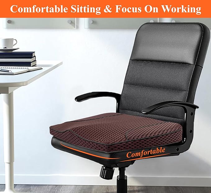 kingphenix Premium Car Seat Cushion, Memory Foam Driver Seat Cushion to Improve Driving View- Coccyx & Lower Back Pain Relief - Seat Cushion for Car, Truck, Office Chair (4D Mesh Brown)