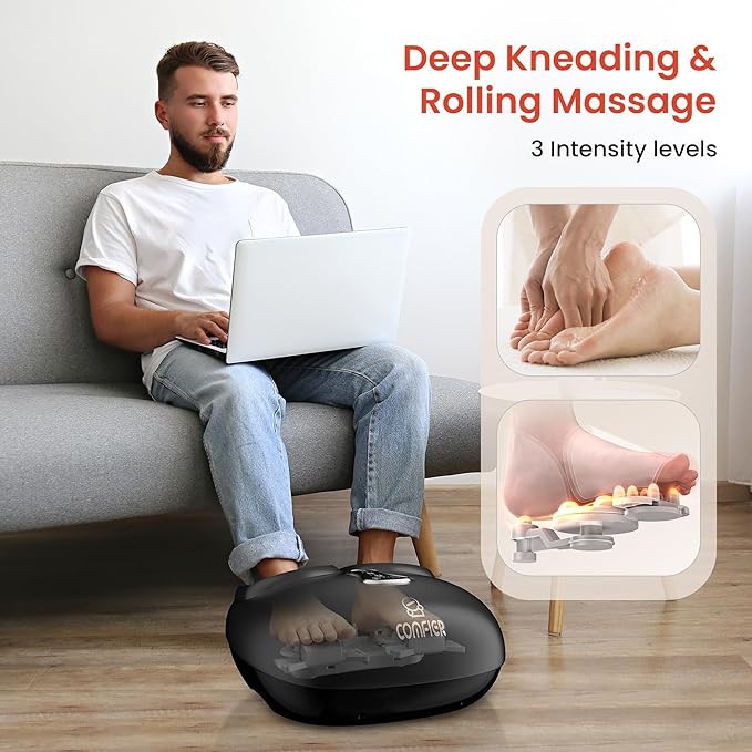 COMFIER Shiatsu Foot Massager with Heat, Compression Kneading Rolling,Vibration, Remote Control,Pause Function,Feet Massage for Neuropathy,Plantar Fasciitis,Home,Office,Gifts for Dad, Mom, Presents