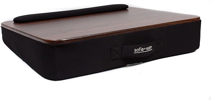 Sofia + Sam Multi Tasking Lap Desk with Memory Foam Cushion | Wrist Rest Cushion | Fits Laptops Up to 17" | Portable Laptop and Book Stand | Black | Wood Top | Work from Home